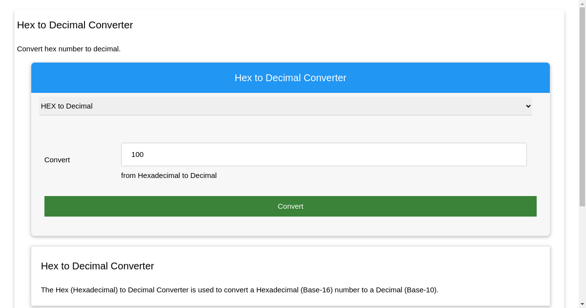 hex to decimal conversion